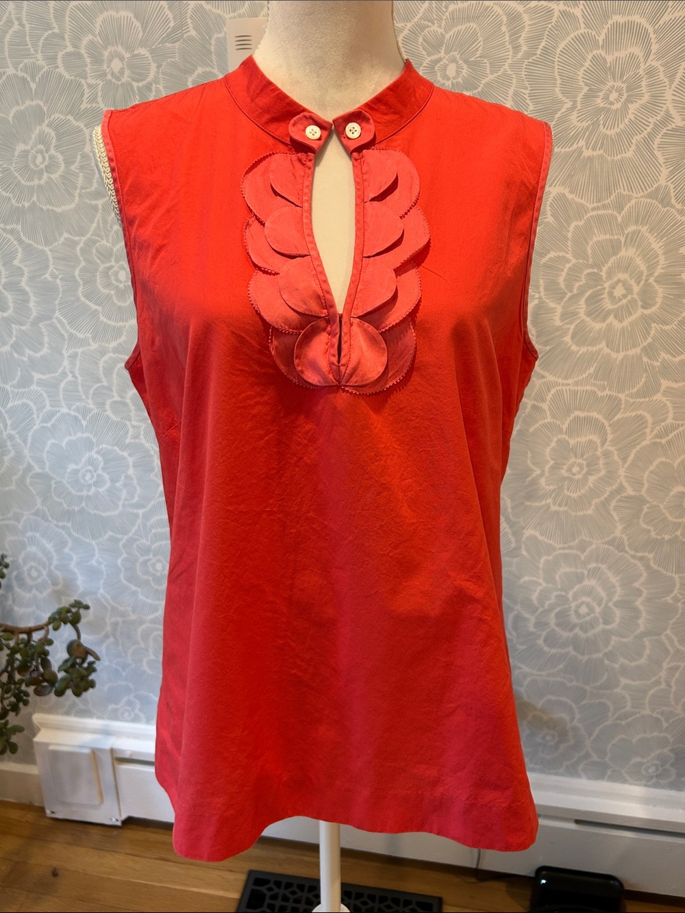 J. Crew Coral Sleeveless Scallop Keyhole Tank Blouse - Sz 12